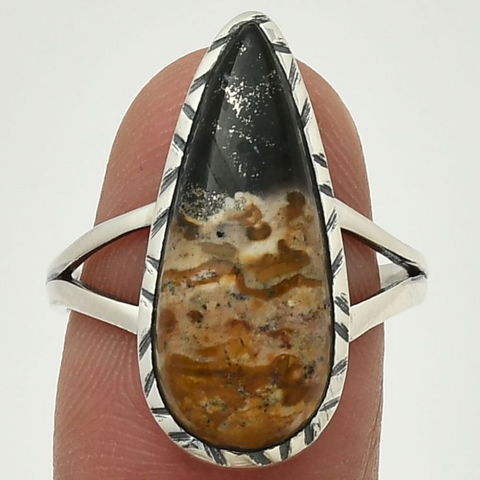 Natural Palm Root Fossil Agate Ring size-8 SDR191989 R-1074, 9x22 mm