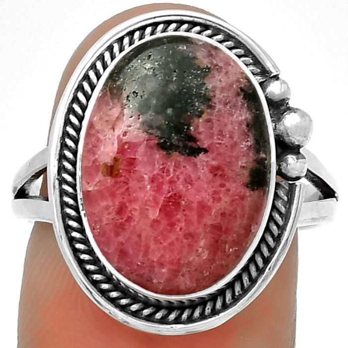 Natural Rhodonite Ring size-8 SDR192202 R-1148, 11x16 mm