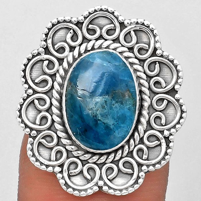 Filigree - Natural Neon Blue Apatite Ring size-7 SDR194388 R-1337, 9x12 mm