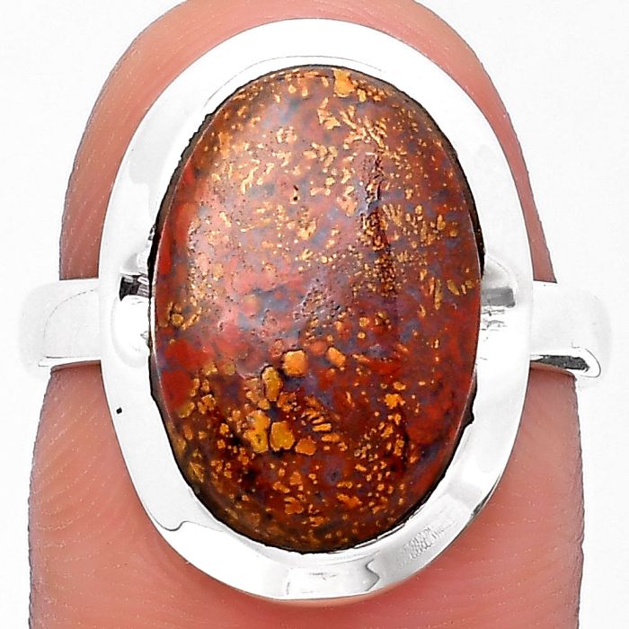 Natural Red Moss Agate Ring size-7.5 SDR197322 R-1059, 11x16 mm