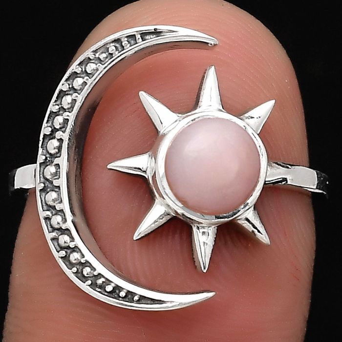 Adjustable Star Moon - Pink Opal Ring size-7.5 SDR197791 R-1015, 6x6 mm