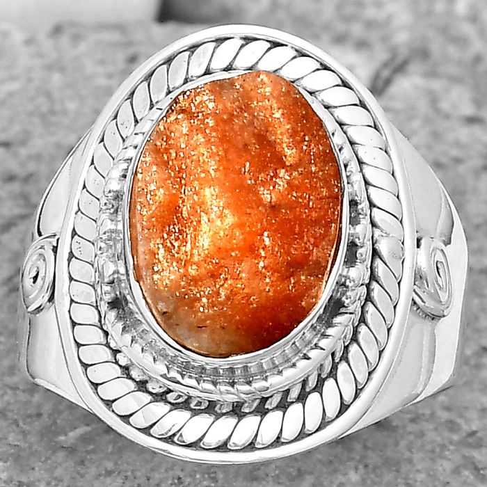 Natural Sunstone Rough Ring size-8 SDR199957 R-1398, 9x12 mm