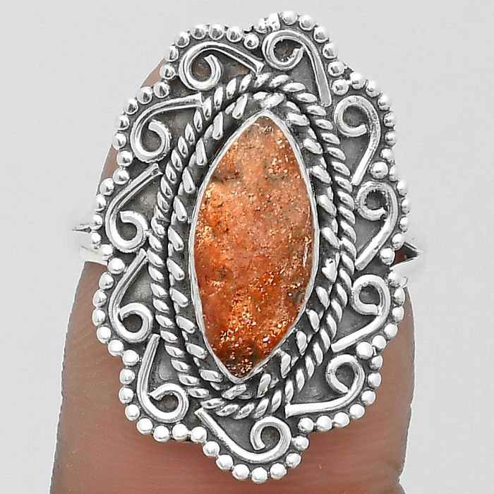 Natural Sunstone Rough Ring size-7 SDR200137 R-1322, 6x14 mm