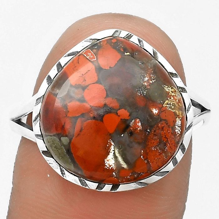 Natural Red Brecciated Jasper Ring size-9.5 SDR201910 R-1074, 15x15 mm