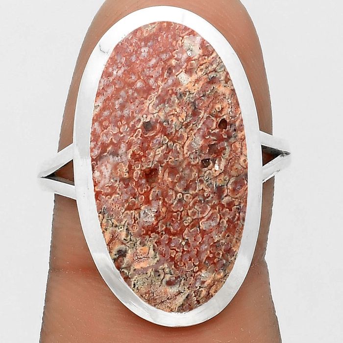 Natural Leopard Skin Jasper Ring size-9.5 SDR202103 R-1005, 13x24 mm