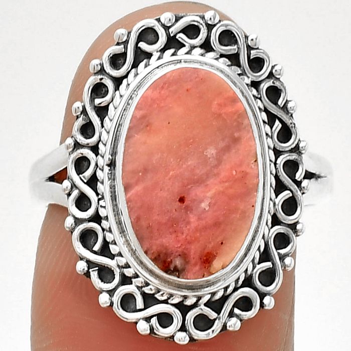 Natural Pink Tulip Quartz Ring size-7.5 SDR202785 R-1164, 8x13 mm