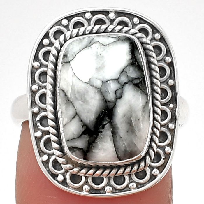 Natural Pinolith Stone Ring size-7 SDR203546 R-1256, 9x13 mm