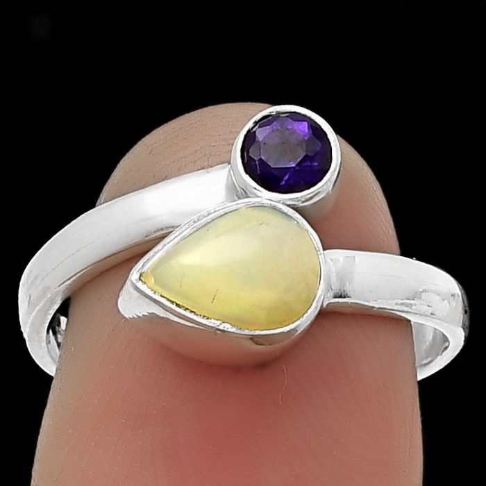 Natural Ethiopian Opal & Amethyst Ring size-8 SDR203966 R-1205, 6x8 mm