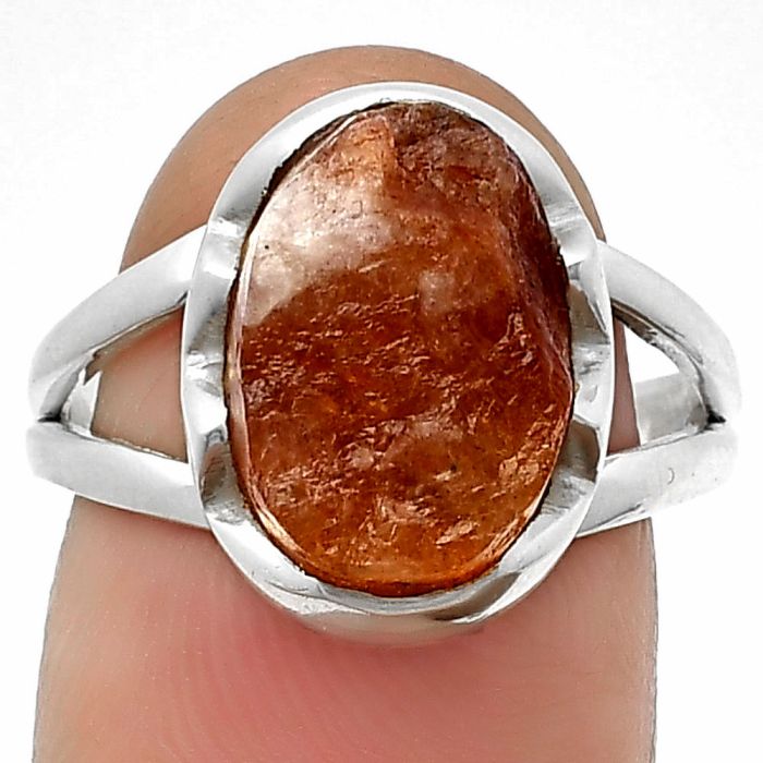 Natural Sunstone Rough Ring size-7.5 SDR204589 R-1438, 9x13 mm