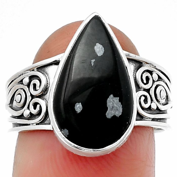 Snow Flake Obsidian Ring size-8 SDR207311 R-1431, 9x16 mm