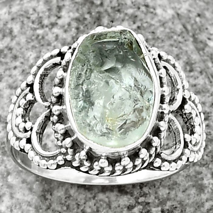 Aquamarine Rough Ring size-7.5 SDR207436 R-1429, 8x12 mm