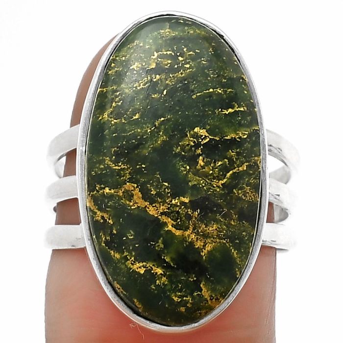 Green Fuchsite Ring size-7.5 SDR208105 R-1003, 13x23 mm