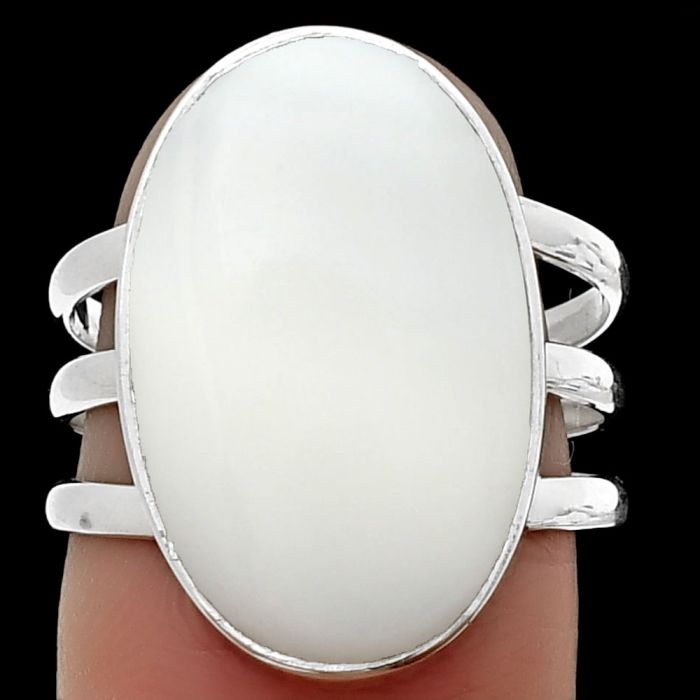 White Opal Ring size-7.5 SDR208205 R-1003, 13x20 mm