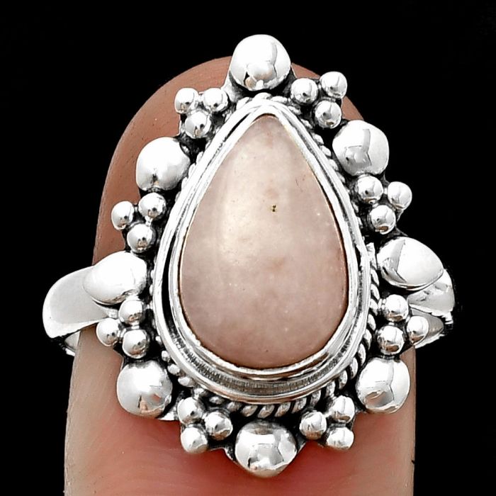 Pink Scolecite Ring size-9 SDR208888 R-1399, 8x13 mm