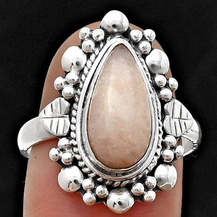 Pink Scolecite Ring size-8 SDR208889 R-1399, 7x13 mm