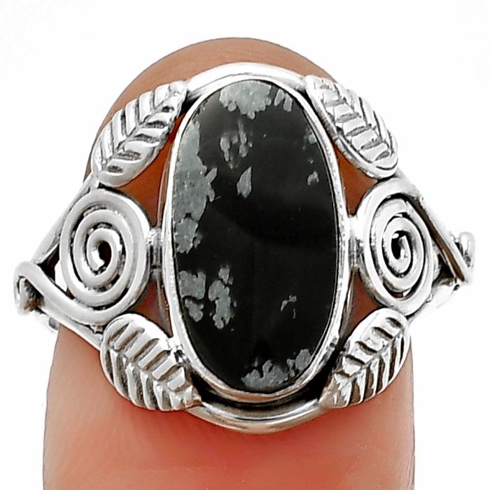 Southwest - Snow Flake Obsidian Ring Size-8.5 SDR210850 R-1352, 8x14 mm