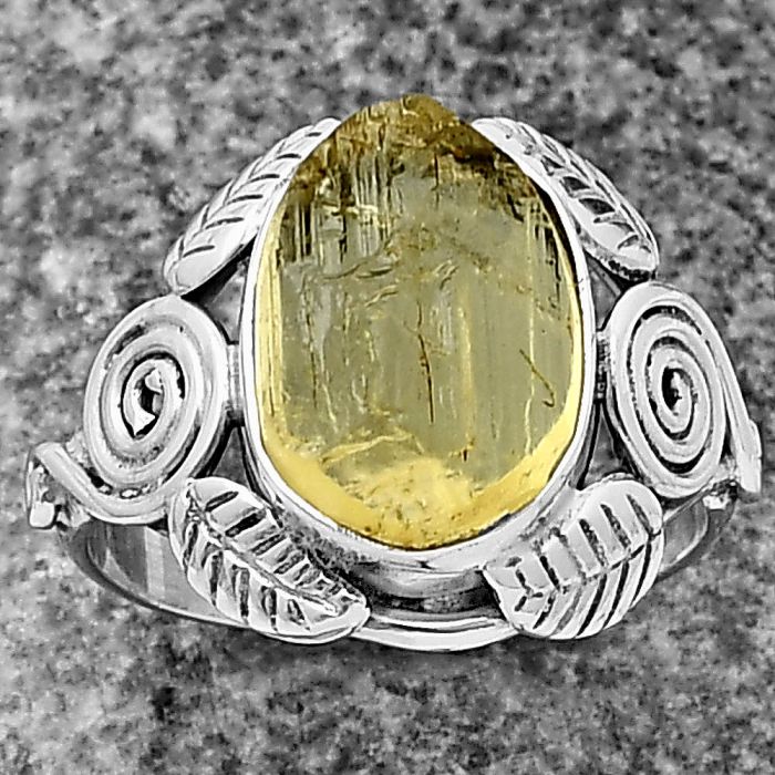 Southwest - Yellow Scapolite Rough Ring Size-7 SDR210862 R-1352, 9x12 mm