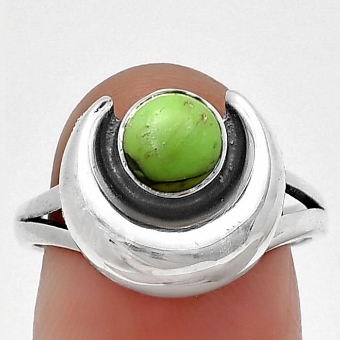 Crescent Moon - Green Matrix Turquoise Ring Size-8 SDR210993 R-1072, 6x6 mm