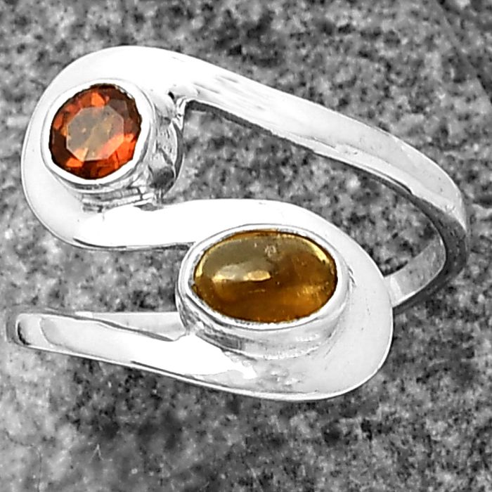 Natural Multi Tourmaline and Mandarin Citrine Ring Size-6 SDR211818 R-1039, 6x4 mm