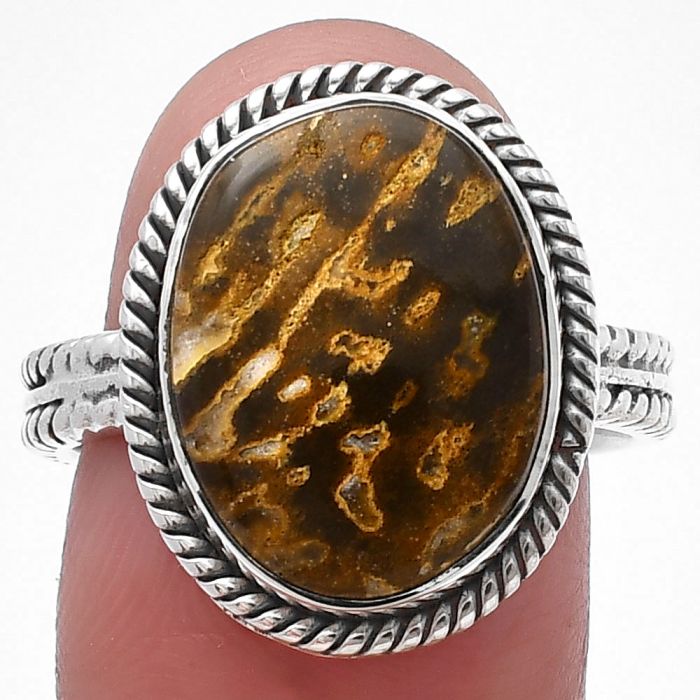 Palm Root Fossil Agate Ring Size-8.5 SDR213495 R-1065, 12x16 mm