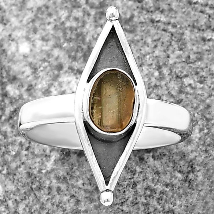 Evil Eye - Yellow Scapolite Rough Ring Size-8 SDR214218 R-1628, 7x5 mm