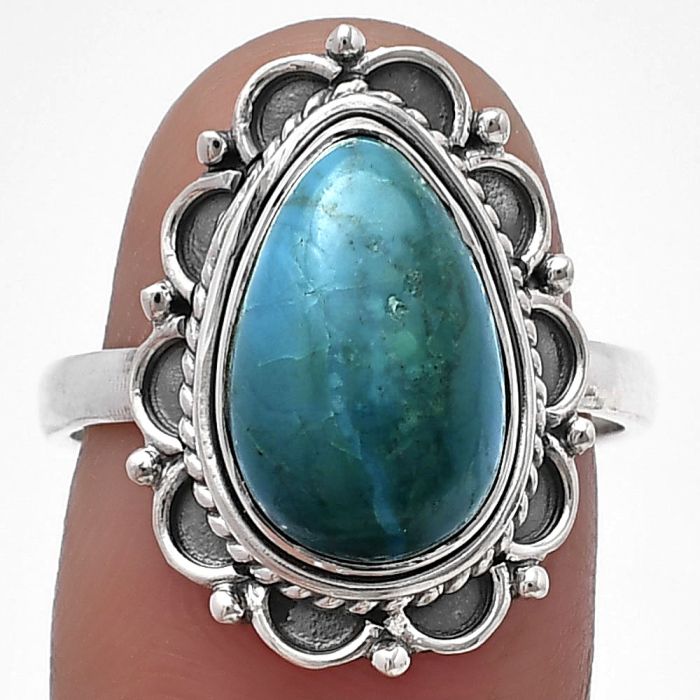 Azurite Chrysocolla Ring size-8 SDR215410 R-1256, 9x13 mm