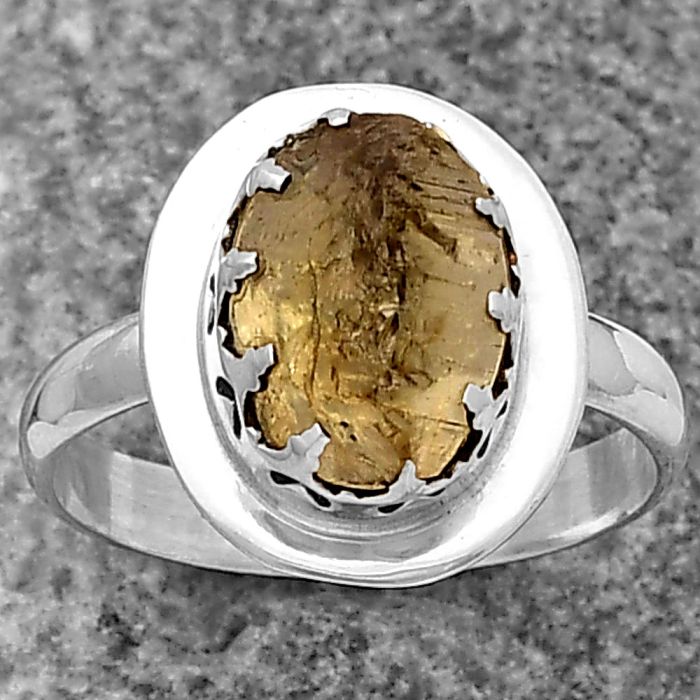 Yellow Scapolite Rough Ring size-8 SDR215708 R-1592, 8x11 mm