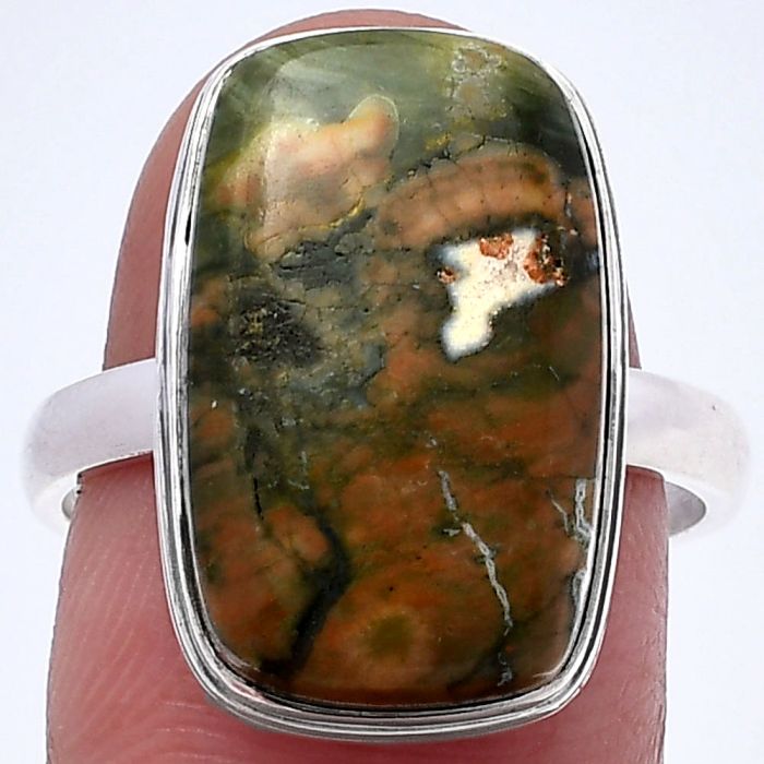 Rhyolite - Rainforest Jasper Ring size-8.5 SDR216328 R-1007, 12x19 mm