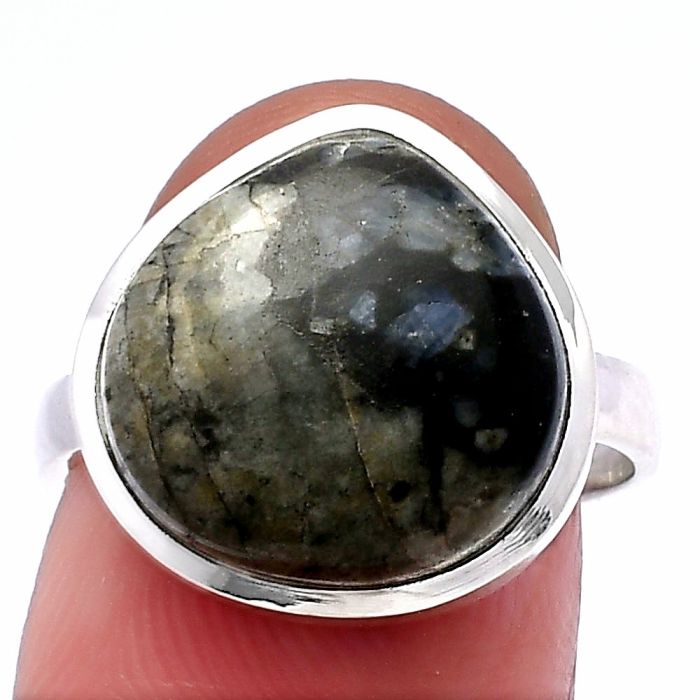 Llanite Blue Opal Crystal Sphere Ring size-7.5 SDR216712 R-1004, 14x14 mm