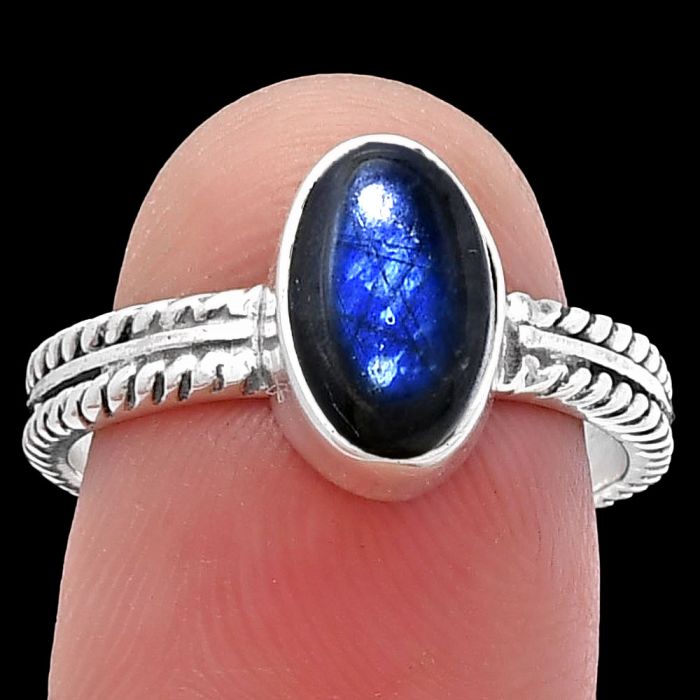 Blue Fire Labradorite Ring size-7.5 SDR217335 R-1260, 6x10 mm