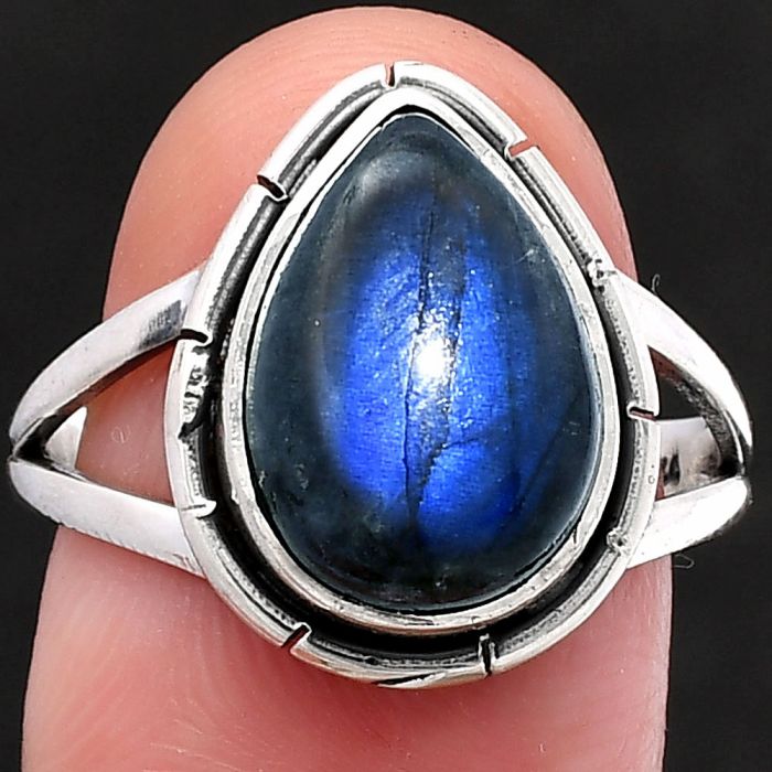 Blue Fire Labradorite Ring size-8.5 SDR218898 R-1012, 10x14 mm