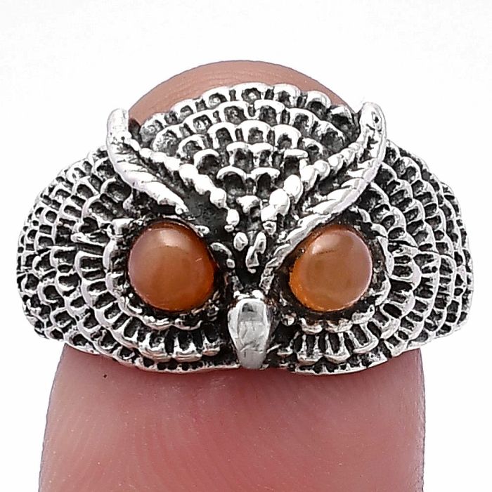 Owl - Peach Moonstone Ring size-8 SDR220463 R-1022, 4x4 mm