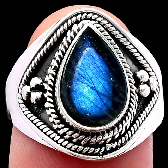 Blue Fire Labradorite Ring size-8 SDR221601 R-1312, 8x12 mm