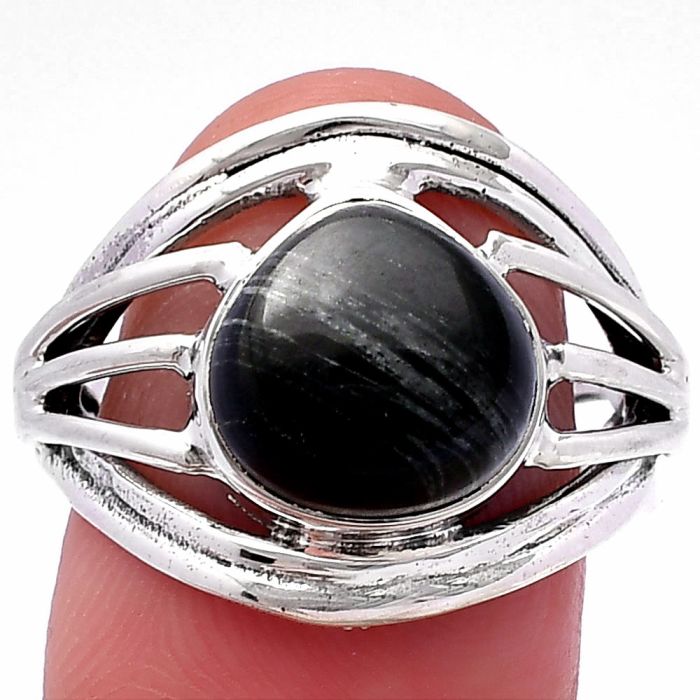 Silver Leaf Obsidian Ring size-8 SDR221964 R-1330, 10x10 mm