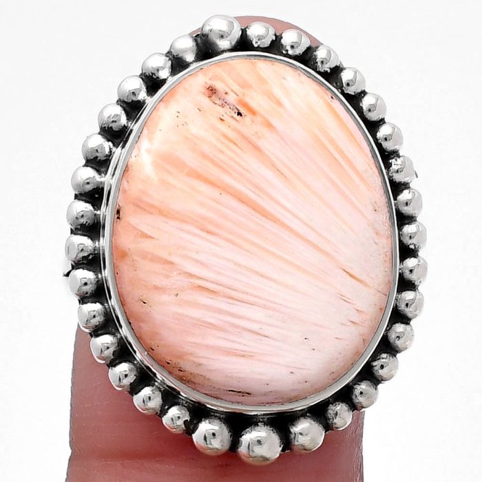 Orange Scolecite Ring size-9 SDR222310 R-1154, 16x20 mm