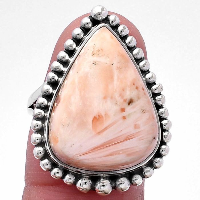 Orange Scolecite Ring size-9 SDR222385 R-1154, 15x20 mm