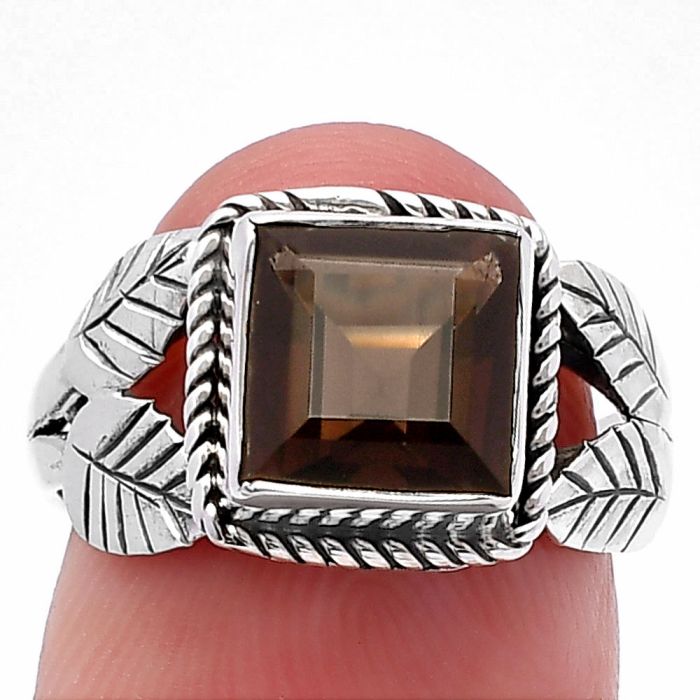 Smoky Quartz Ring size-7 SDR223622 R-1387, 8x8 mm