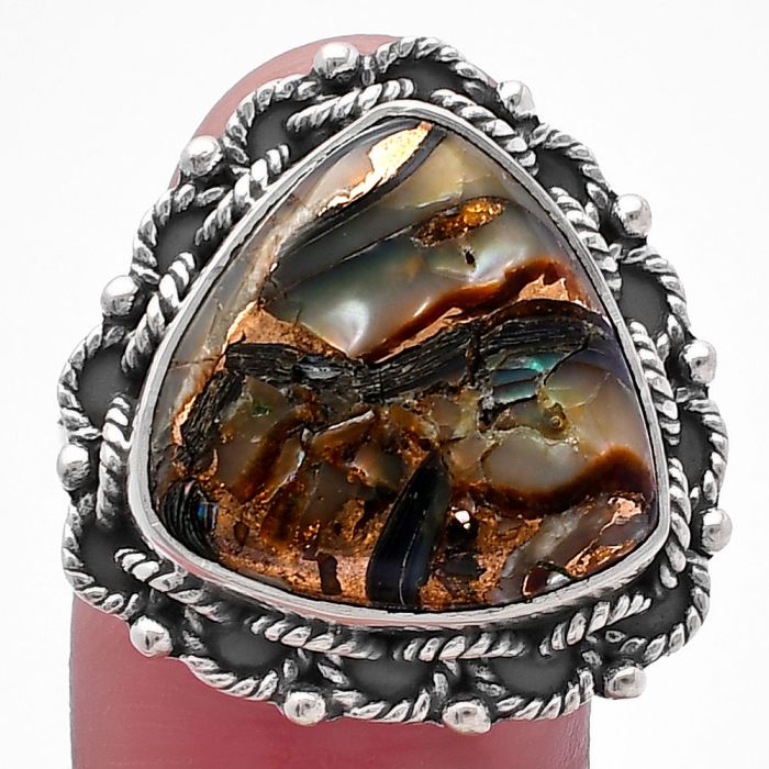 Copper Abalone Shell Ring size-9 SDR223738 R-1266, 16x16 mm