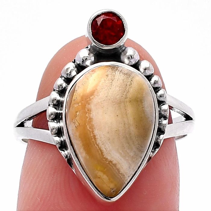 Laguna Lace Agate and Garnet Ring size-8 SDR224344 R-1267, 9x14 mm