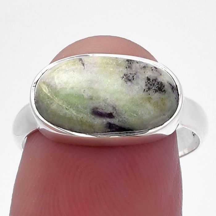 Dendritic Chrysoprase - Africa 925 Sterling Silver Ring s.8 Jewelry SDR224479 R-1057, 8x14 mm