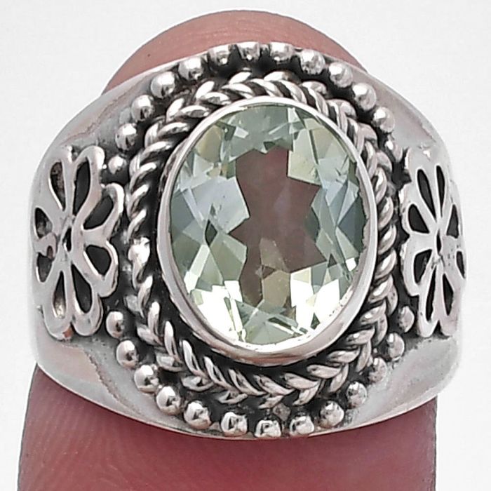 Prasiolite (Green Amethyst) Ring size-7.5 SDR224614 R-1541, 8x10 mm