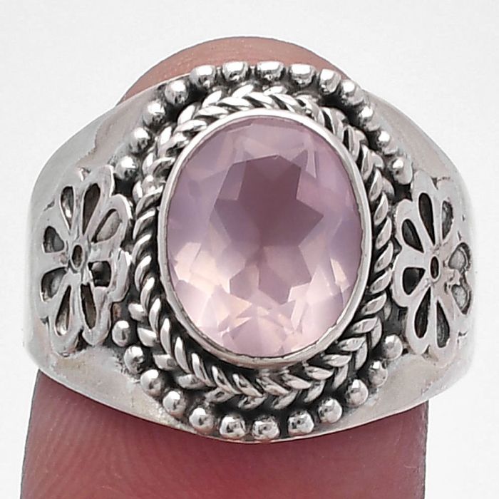 Rose Quartz Ring size-8 SDR224619 R-1541, 8x10 mm