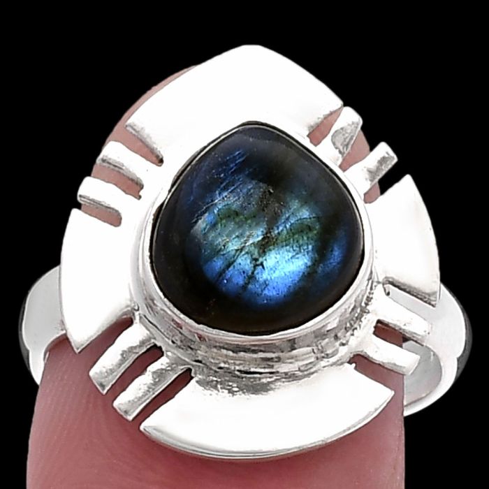 Blue Fire Labradorite Ring size-8 SDR224763 R-1240, 10x10 mm