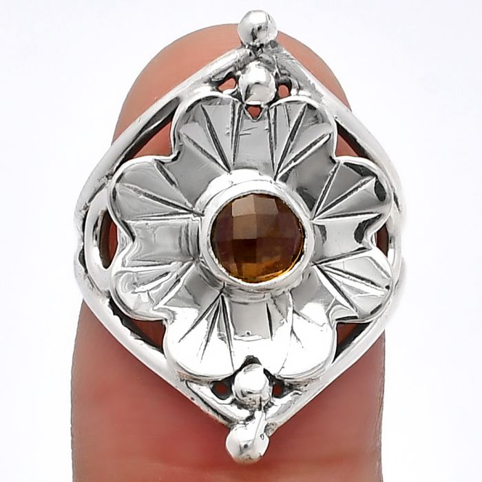 Floral - Citrine Checker Ring size-6 SDR225365 R-1515, 5x5 mm