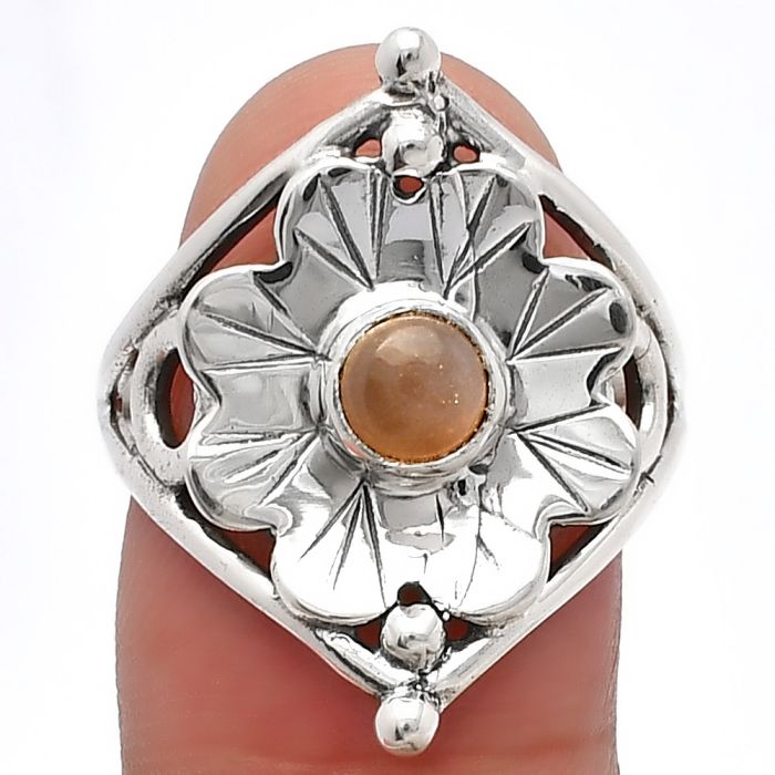 Floral - Peach Moonstone Ring size-9 SDR225418 R-1515, 5x5 mm
