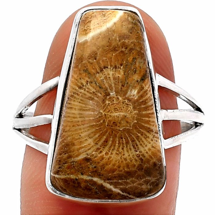 Flower Fossil Coral Ring size-9.5 SDR225520 R-1003, 12x21 mm