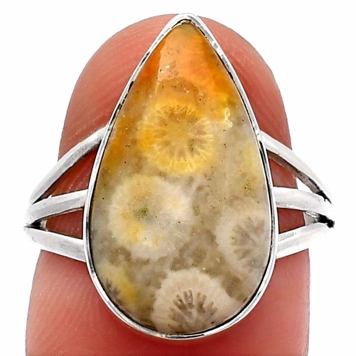 Flower Fossil Coral Ring size-7 SDR225541 R-1003, 11x19 mm