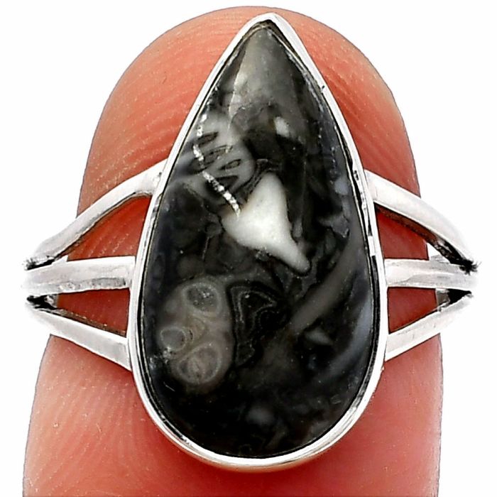 Mexican Cabbing Fossil Ring size-7 SDR225545 R-1003, 10x18 mm