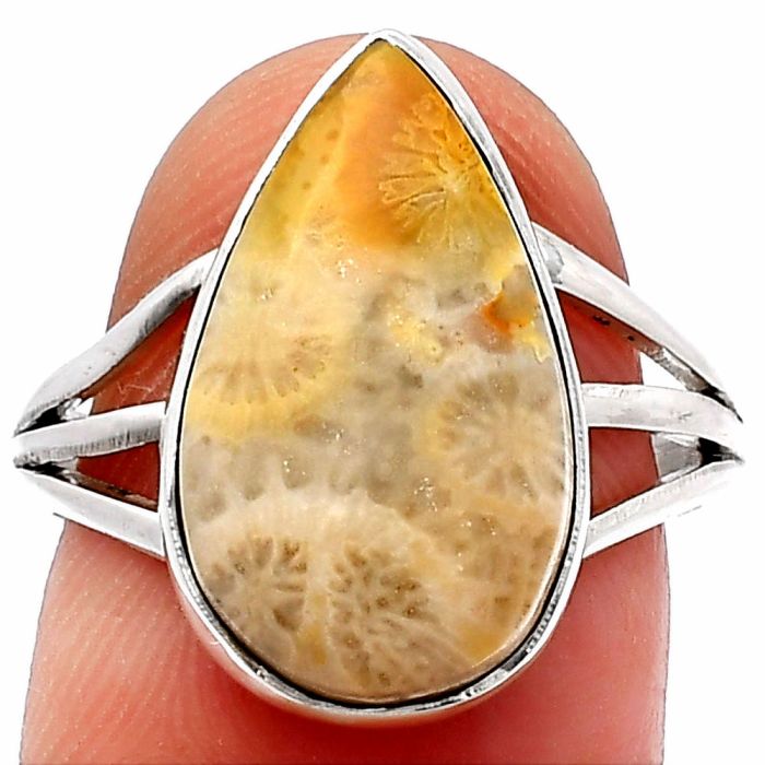Flower Fossil Coral Ring size-8 SDR225546 R-1003, 10x18 mm