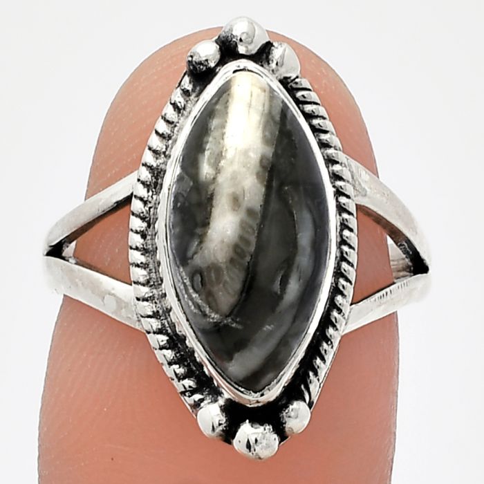 Mexican Cabbing Fossil Ring size-7 SDR225803 R-1253, 8x16 mm